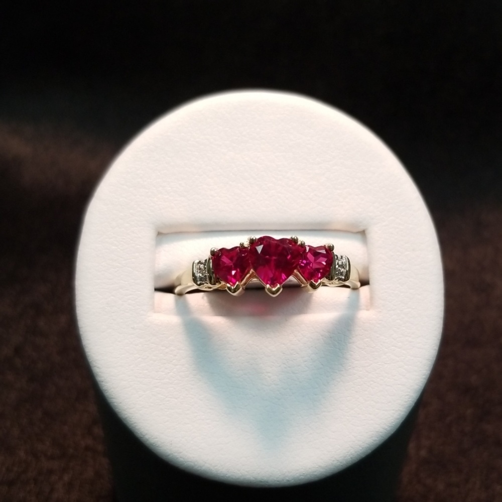 10K yellow gold created Ruby and diamond ring